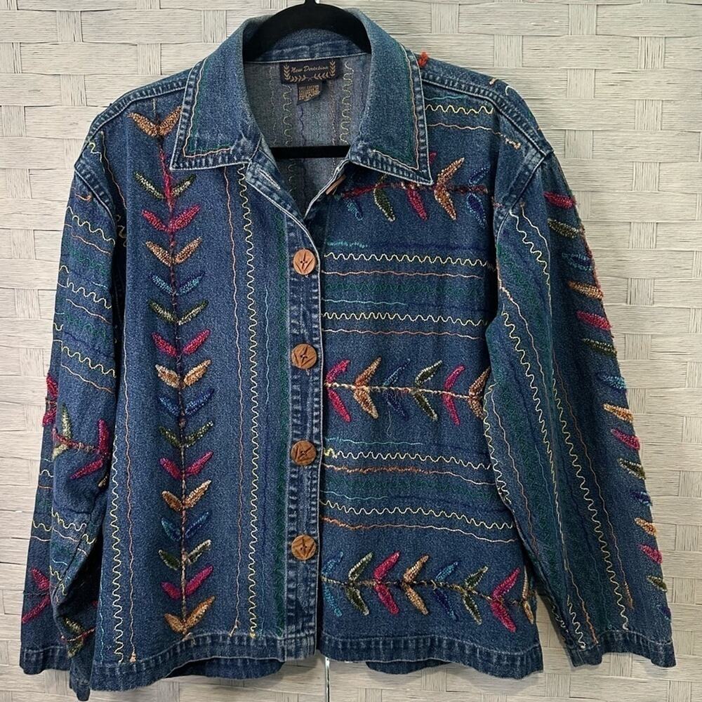Vintage‎ New direction Embroidered Colorful Jean Jacket
Size M